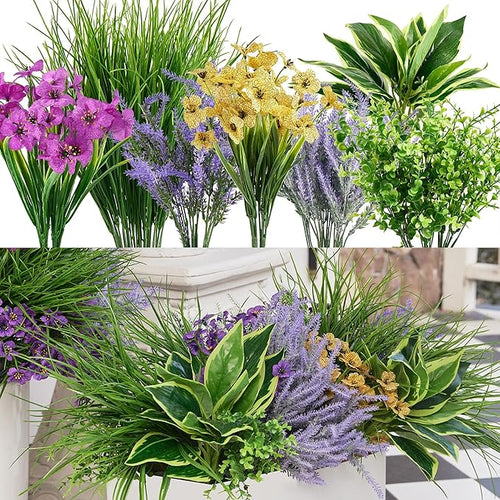 25Pcs Outdoor Artificial Boxwood UV Resistant Fake Stems Plants, Faux Plastic by Clycaloor