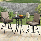 Tangkula 3 Pieces Patio Swivel Bar Set, Outdoor Metal Bar Table and Chairs Set - Image 2