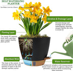 Self Watering Pots for Inoor Ourdoor Plants 8/7/6.5/6/5 Inch Plastic Planters - Image 3