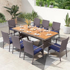 PHI VILLA Outdoor Dining Set for 8, Rectangular Wicker Table by PHIVILLAThepioneerofcomfortablehouseholdsupplies