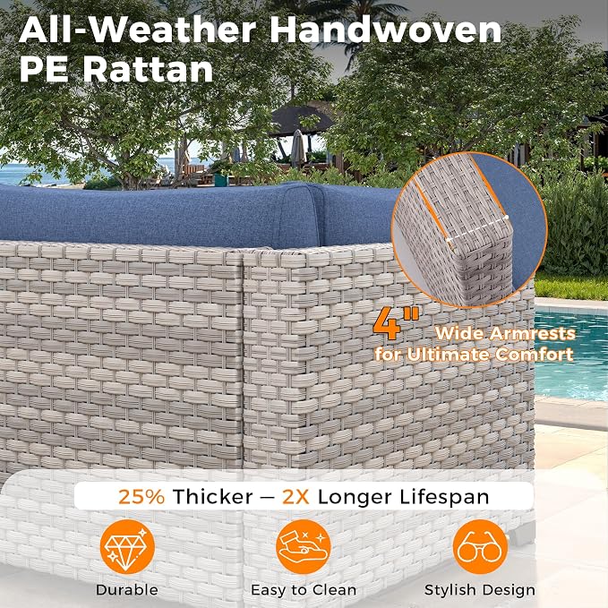 6-Seat Modern Outdoor Wicker Rattan Patio Furniture Set - Image 4