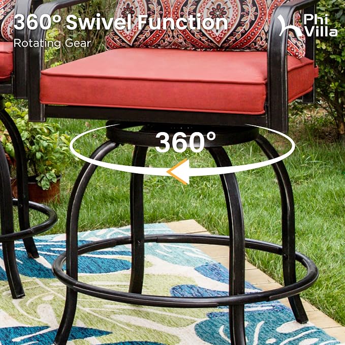 PHI VILLA 5 pcs Outdoor Bar Set, Outdoor Swivel Bar Stool - Image 3