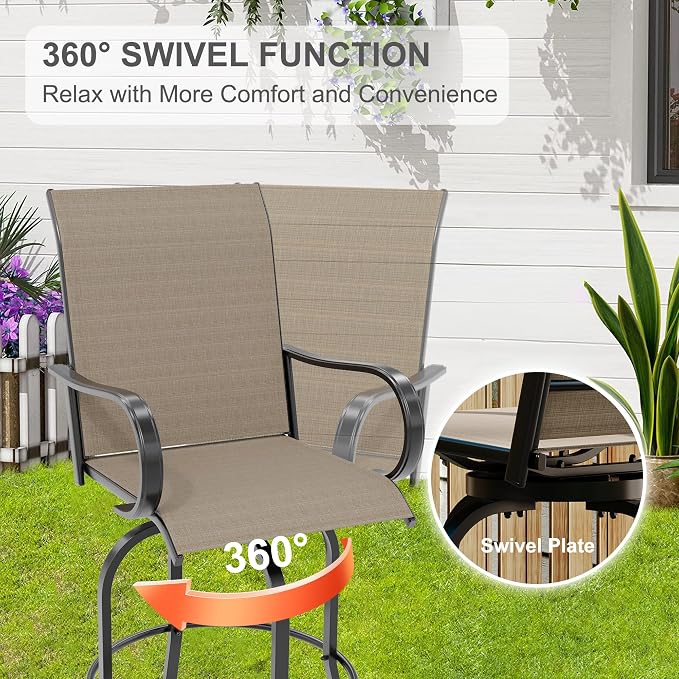 3 PCS Patio Swivel Bar Stools Set, 3 Piece Swivel Outdoor Table and Chairs Bar - Image 3