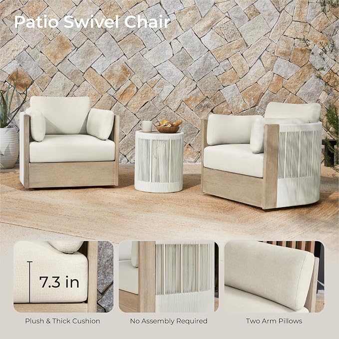 CHITA 3 Pieces Boho Patio Rattan Bistro Set, Outdoor Wicker Furniture Swivel - Image 3
