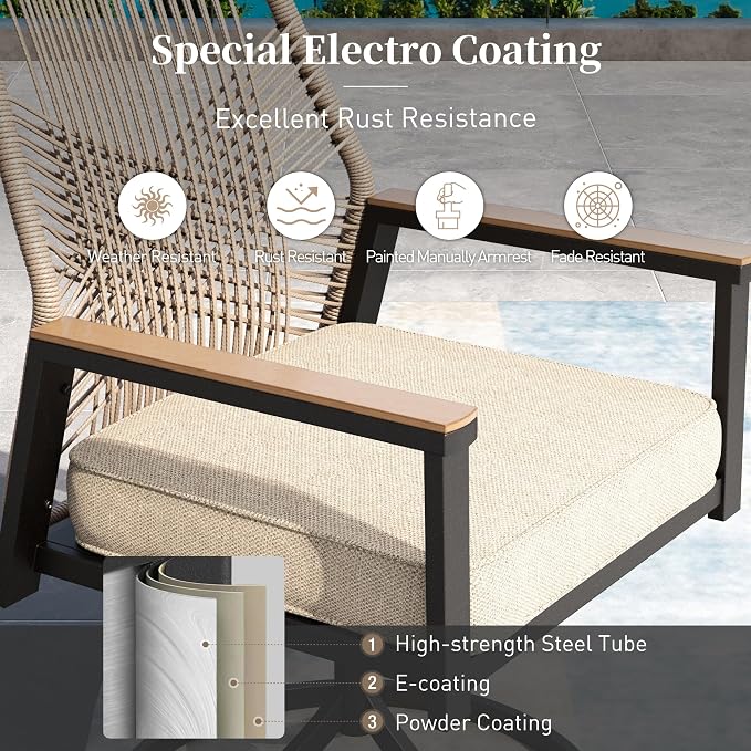 Patio Dining Set 9 Piece, 8 x Woven Rattan Swivel Chairs - Image 7