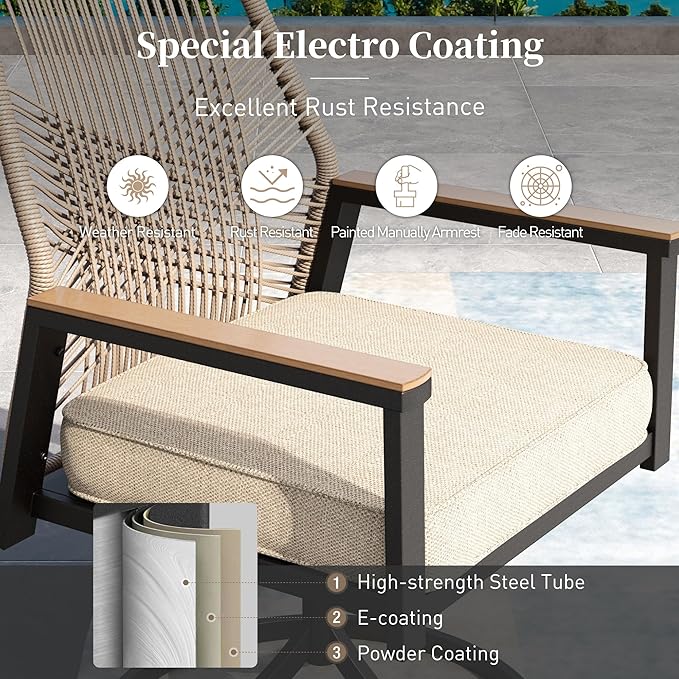 7 Pieces Patio Dining Set, 6 x Woven Rattan Chairs - Image 5