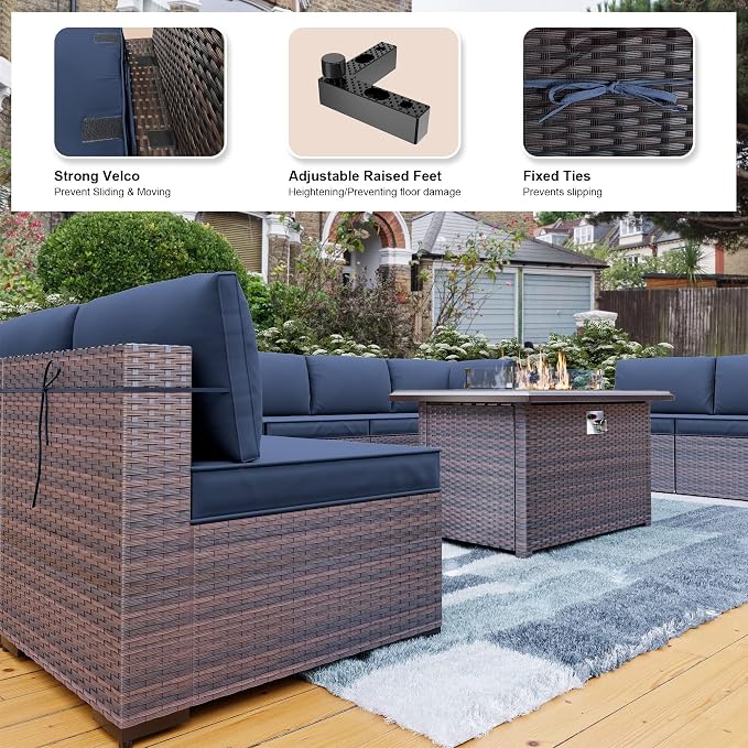 Kullavik 13 Pieces Outdoor Patio Furniture Set, PE Wicker Rattan Sectional Sofa - Image 6