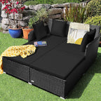 HAPPYGRILL Patio Rattan Daybed Outdoor Loveseat Sofa Set - Image 2