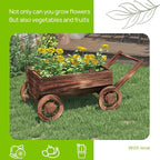 Wooden Flower Cart with Wheels Wooden Wagon Planter Outdoor Garden Planter - Image 6