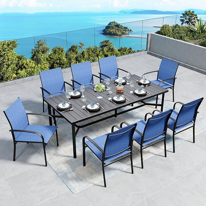 Patio Dining Set 9 PCS, 8 Stable Outdoor Dining Chairs by SUNSHINEVALLEY