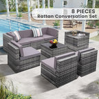 8-Piece Patio Furniture Set, Outdoor Wicker Rattan Sectional - Image 2