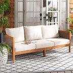 SAFAVIEH Outdoor Collection Amanda Natural Acacia Solid Wood/Taupe Cushion - Image 2