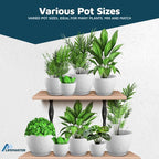 White Gray Plant Pots with Drainage Holes & Saucers 15 Pack, Indoor & Outdoor - Image 4