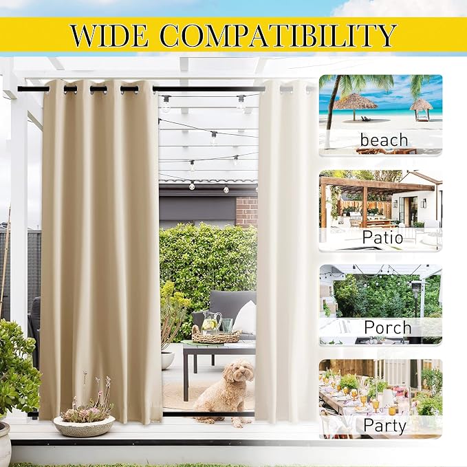 NICETOWN 2 Panels Outdoor Patio Curtains Windproof & Waterproof, Top & Bottom - Image 8