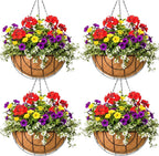 14 inch Metal Hanging Baskets For Plants Outdoor 4 Pack Round Metal Wire by JFFLYIT