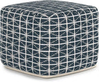 SIMPLIHOME Noreen Boho Square Pouf in Dark Blue and White Handloom Woven Pattern by SimpliHome
