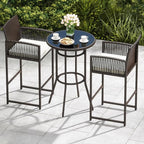 Tangkula 3 Piece Patio Bar Set, Outdoor Heavy Duty Wicker Bar Height Table & 2 - Image 2
