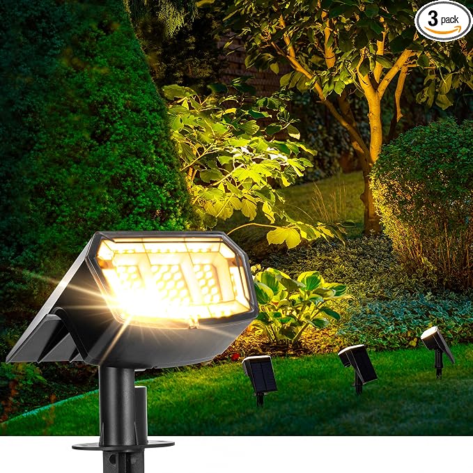 Solar Lights Outdoor Lighting IP65 Waterproof, 63LED Solar Spotlights, 3 Pack by AUDERWIN