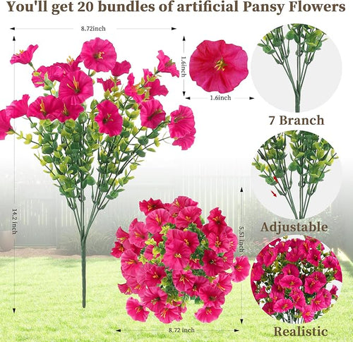 20PCS Artificial Fake Flowers for Outdoors/Indoors, Faux Silk Colorful Morning - Image 2