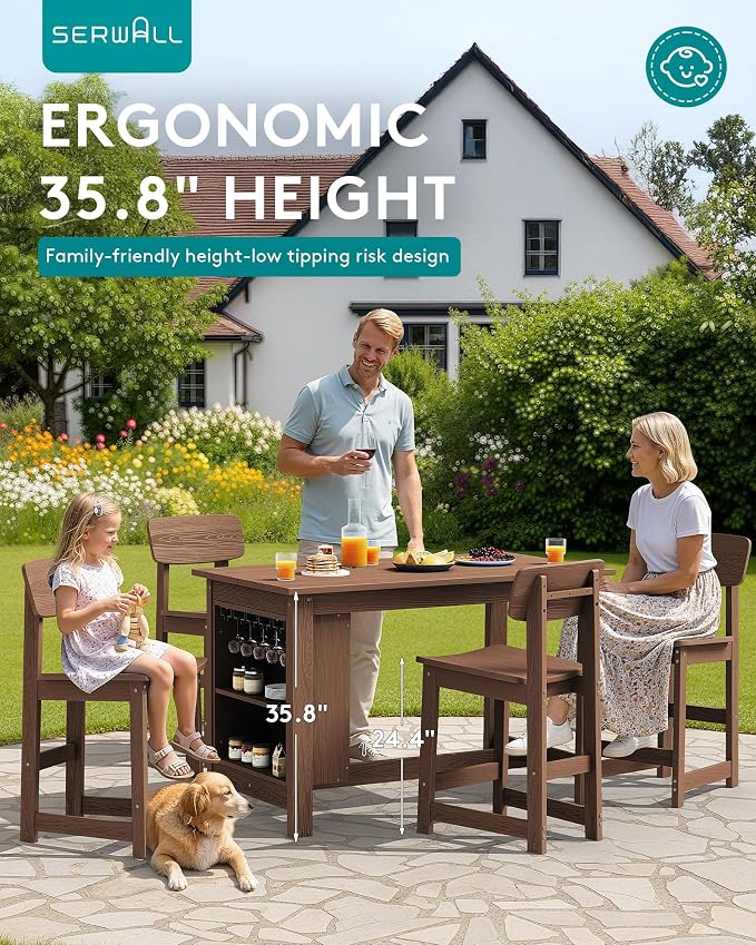 SERWALL Outdoor Bar Stools Set of 2, All Weather HDPE 25" Counter Height Bar - Image 3