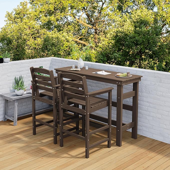 SERWALL Outdoor Bar Table and Chairs Set, Adirondack Bar Chairs Set of 2 and - Image 9