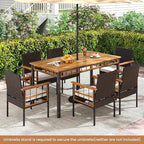Tangkula 7 Pieces Wicker Patio Dining Set, Outdoor Acacia Wood Rectangular Table - Image 2