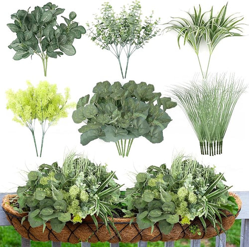 24Pcs Artificial Outdoor Plants UV Resistant Fake Plastic Greenery Boxwood by Doment