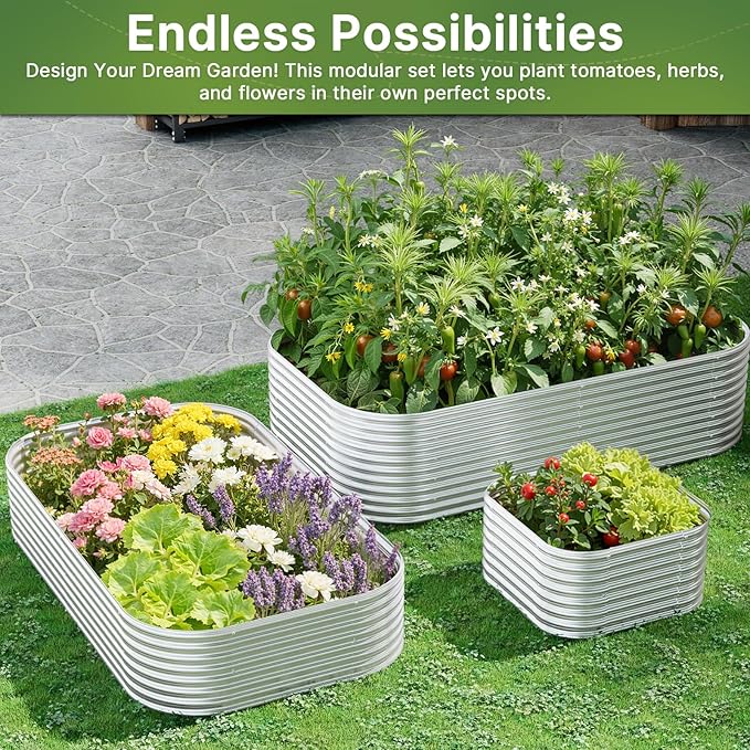4 PCS Galvanized Raised Garden Bed Outdoor, Metal Garden Bed - Image 8