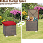 RELAX4LIFE Wicker Outdoor Storage Ottoman, 2-Piece Rattan Footstool w/Removable - Image 5