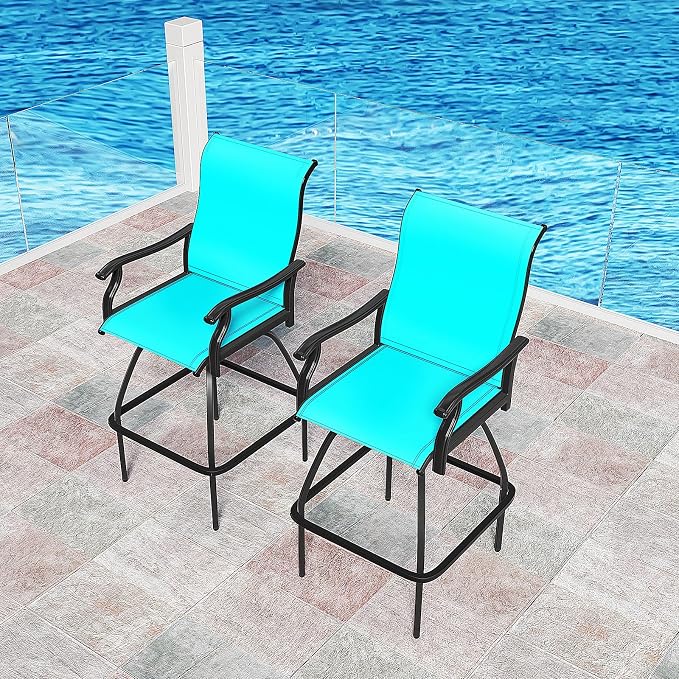 LEVELEVE Patio Bar Set 2pcs Swivel Bar Stools Outdoor Bistro Textilene - Image 3