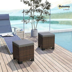 Outsunny 2 Pieces Outdoor Patio Ottomans, All Weather Wicker Outdoor Footstools - Image 2
