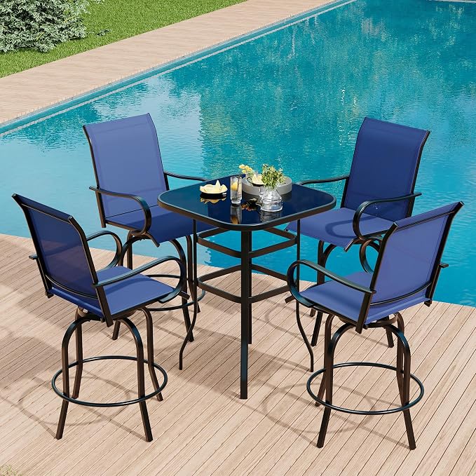 5 Piece Outdoor High Top Bar Set, 5 Pieces Outdoor Swivel Bar Set by GarveeLife