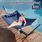 Two Person Hammock with Stand for Outside Heavy Duty, Outdoor Patio Hammock - Image 2
