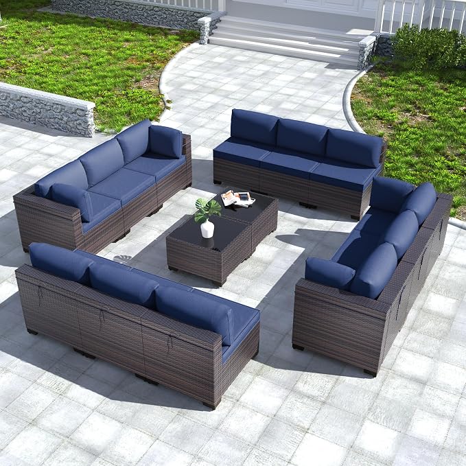 Kullavik 14 Pieces Outdoor Patio Furniture Set PE Wicker Rattan Sectional Sofa by KULLAVIK