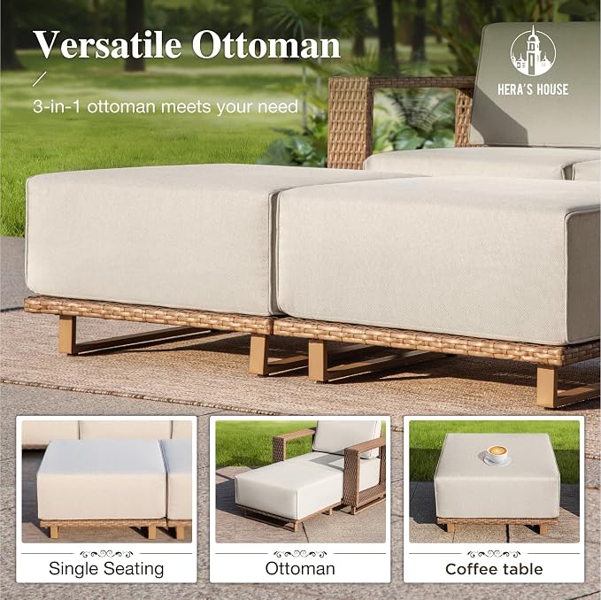 HERA'S HOUSE 8 Pieces Patio Furniture Set, 6 Sectional Outdoor Rattan Wicker - Image 6