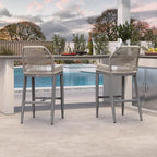 PURPLE LEAF Patio Bar Stool Bar Height Set of 2 Outdoor Rattan Chairs - Image 3