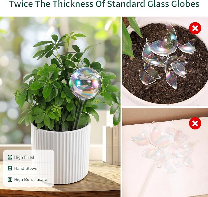 Large Extra-Thick Clear Glass Plant Watering Globes, Rainbow Gradient Self - Image 4