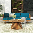 Merax Outdoor Acacia Wood Conversation Set, 3-Seat Loveseat Sofa w/Coushion and by Merax