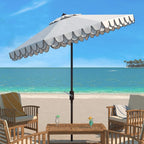 SAFAVIEH 9ft Outdoor Patio Umbrella, Ivory & Navy Trim, Auto Crank Tilt - Image 6