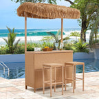 HOMREST Outdoor Tiki Bar Set, 3 Pieces Wicker Patio Bar Set w/2 Height Stools - Image 7