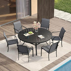 VICLLAX Patio Table and Chair Set of 6, All Weather Metal Round Outdoor Dining by HOME