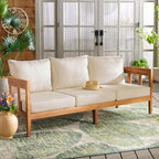 SAFAVIEH Outdoor Collection Owen Acacia Solid Wood Natural/Taupe Cushion - Image 2