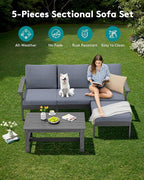 SERWALL Outdoor Sectional Sofa Set, 5-piece Outdoor Modula Couch Set - Image 3