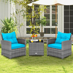 Tangkula 3 Pieces Patio Furniture Set, Outdoor PE Rattan Conversation Chair Set - Image 9
