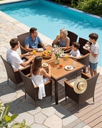 Flamaker 7 Piece Patio Dining Set Outdoor Acacia Wood Table and Chairs - Image 3