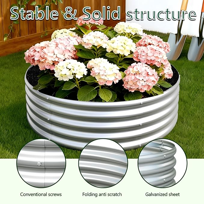 2PCS 4x4x1FT Galvanized Raised Garden Bed Kit, Vegetable Boxes-Round Metal - Image 6