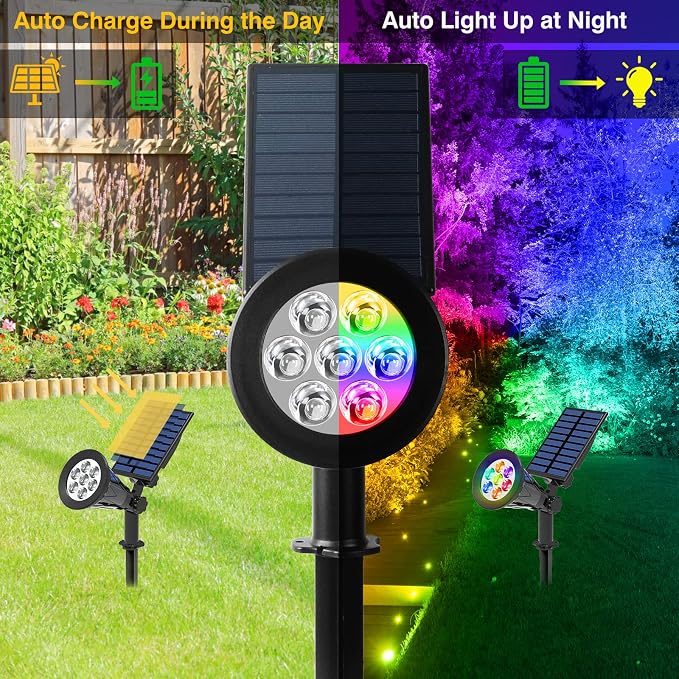 T-SUN Solar Spotlights, Color Changing 7 LED Waterproof Solar Garden Lights - Image 3