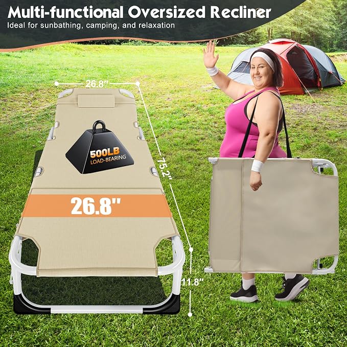 MOPHOTO Oversized Beach Lounge Chair, 5-Position Adjustable Tanning Chair - Image 4