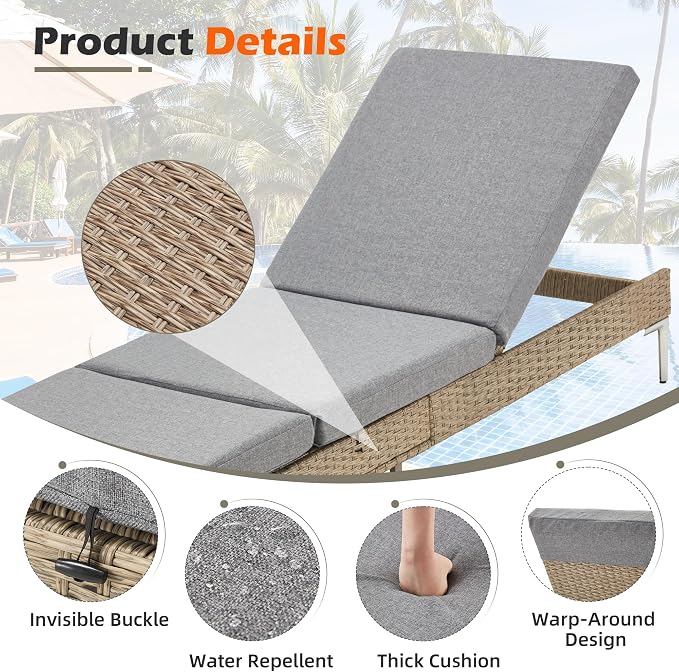 HOMREST Outdoor Chaise Lounge Chair Set of 6, Patio Wicker Lounge Chairs - Image 5