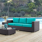 Modway Convene Wicker Rattan Outdoor Patio Sofa in Espresso Turquoise - Image 2